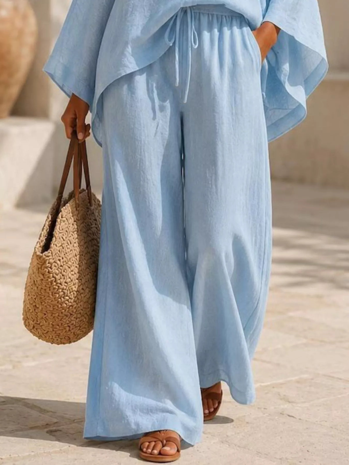 Full Size Loose Fit Top and Wide-Leg Pants Set Plus Size - Lilixa.store