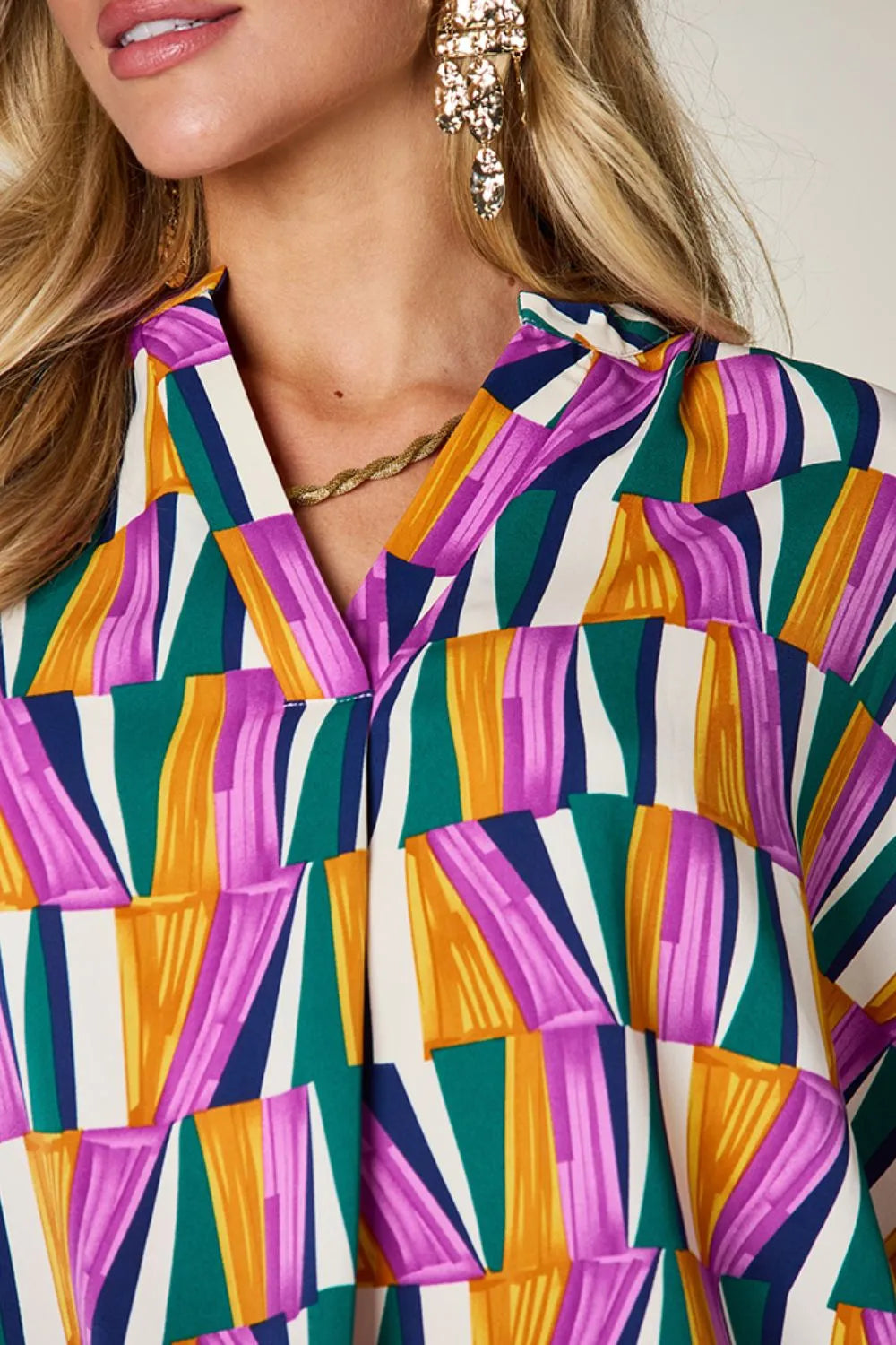 Double Take Full Size Geometric Notched Dolman Sleeve Top - Lilixa.store