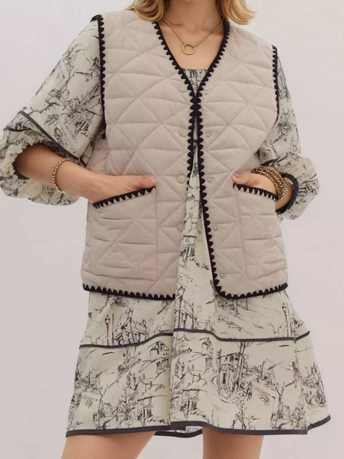 Textured Snap Down Vest Coat in Apricot