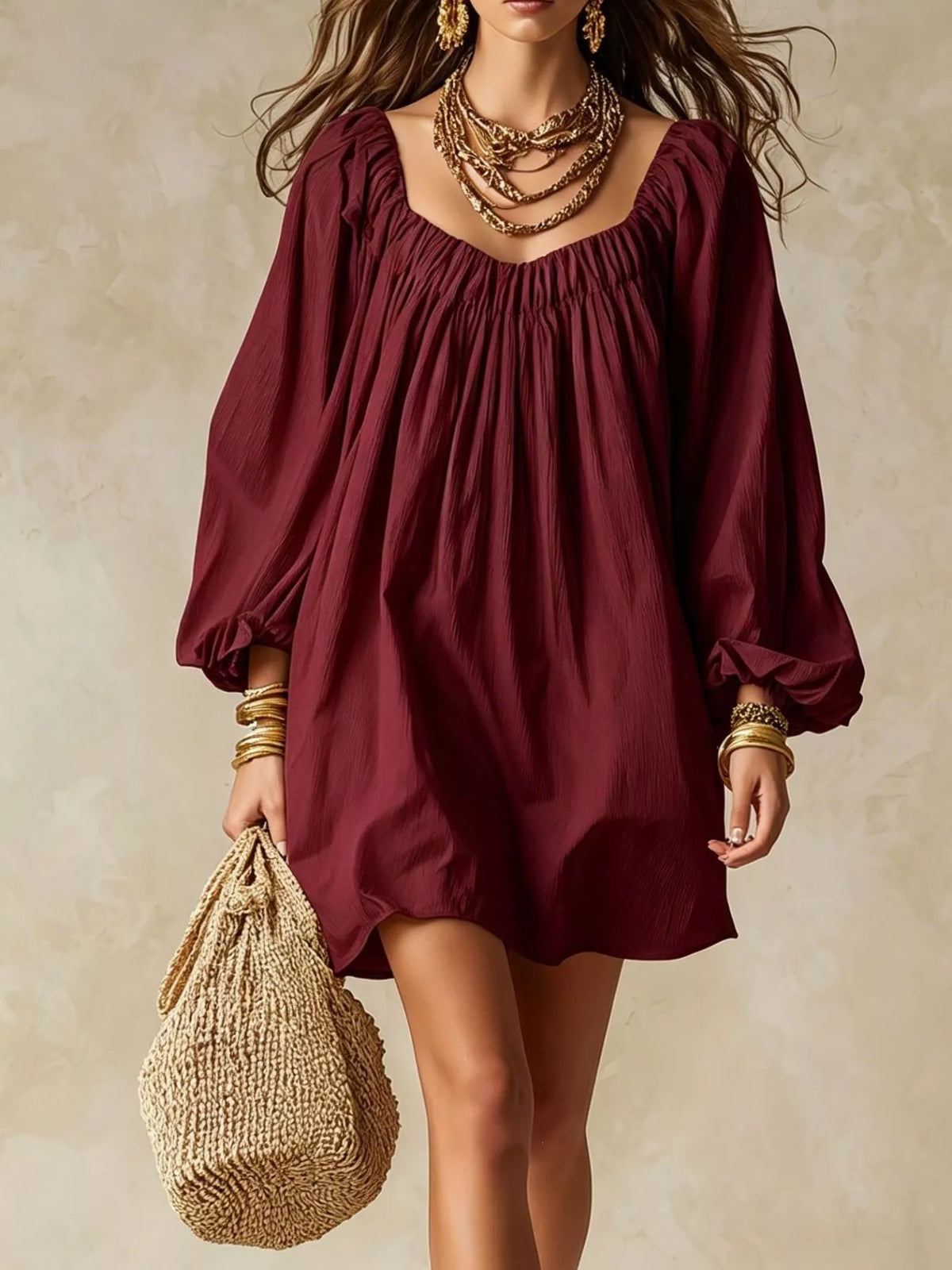 Flowy Balloon Sleeve Mini Dress - Lilixa.store