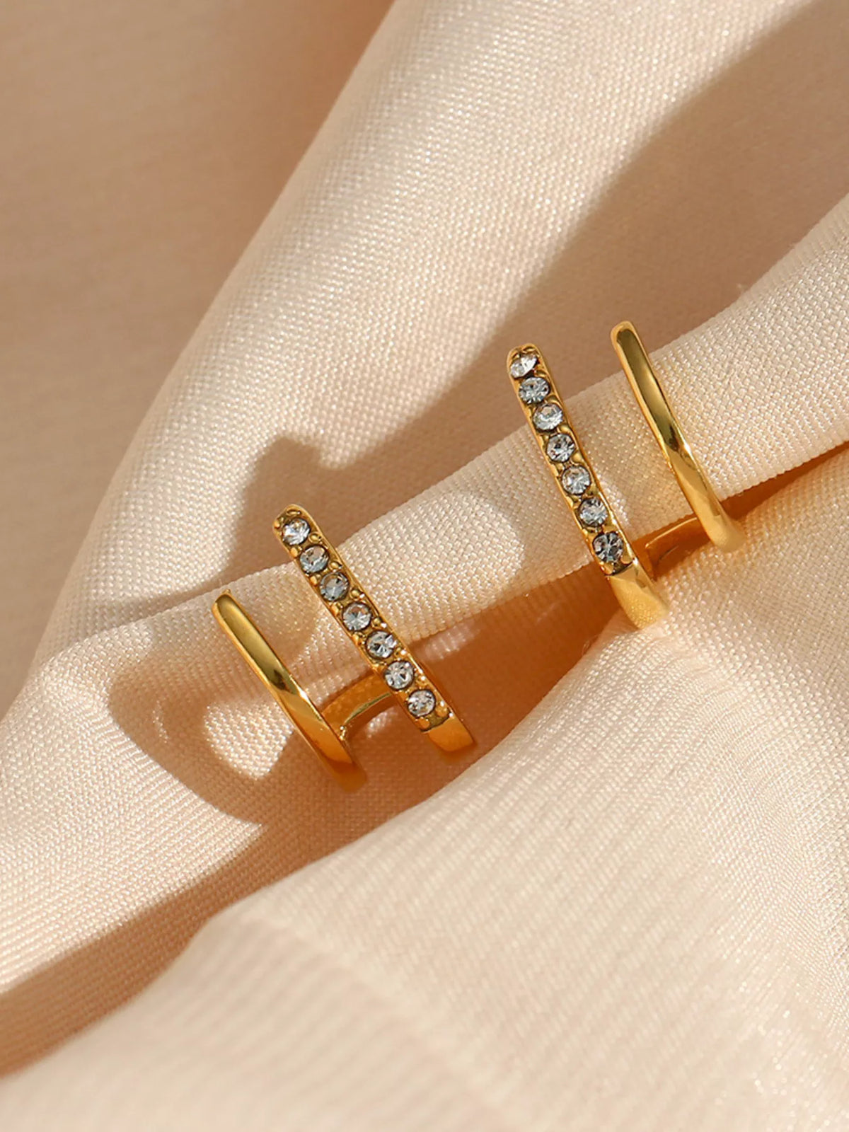 Double-Layer Hoop Earrings in Gold, view 9