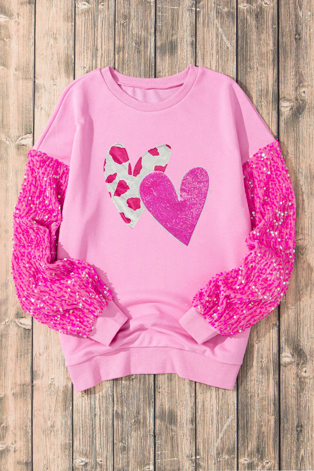 Valentine’s Day Sequin Heart Long Sleeve Sweatshirt - Lilixa.store