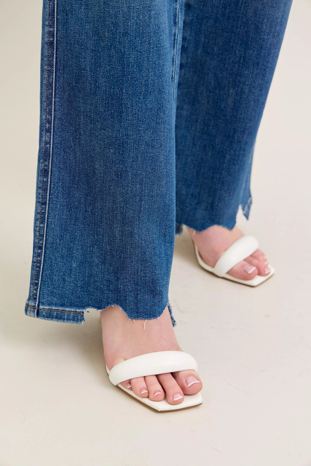 Judy Blue Full Size High Waist Tummy Control Chew Hem Destroy Wide Jeans Plus Size - Lilixa.store