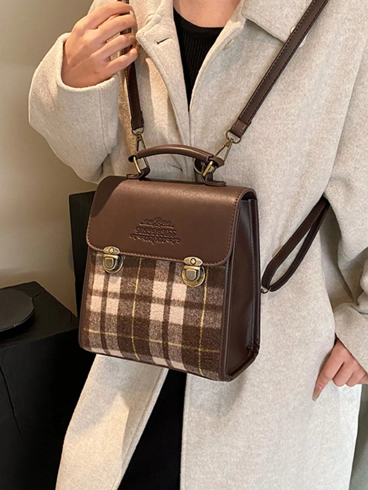 Vintage Plaid Flap Backpack Bag - Lilixa.store