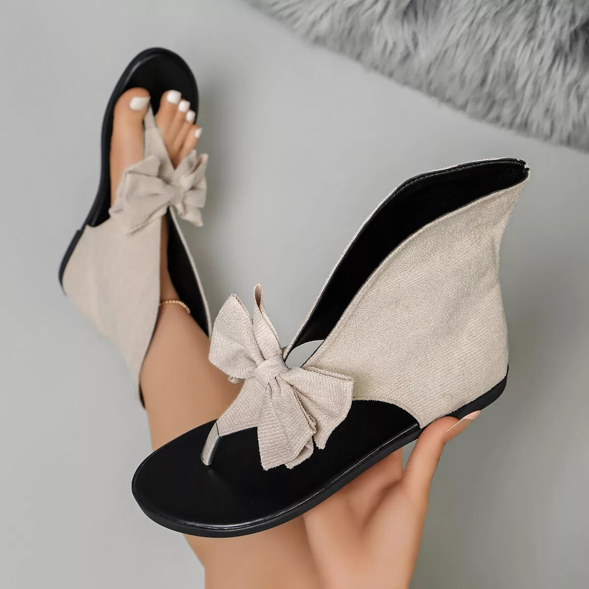 Bow Toe Post Flats Sandals - Lilixa.store