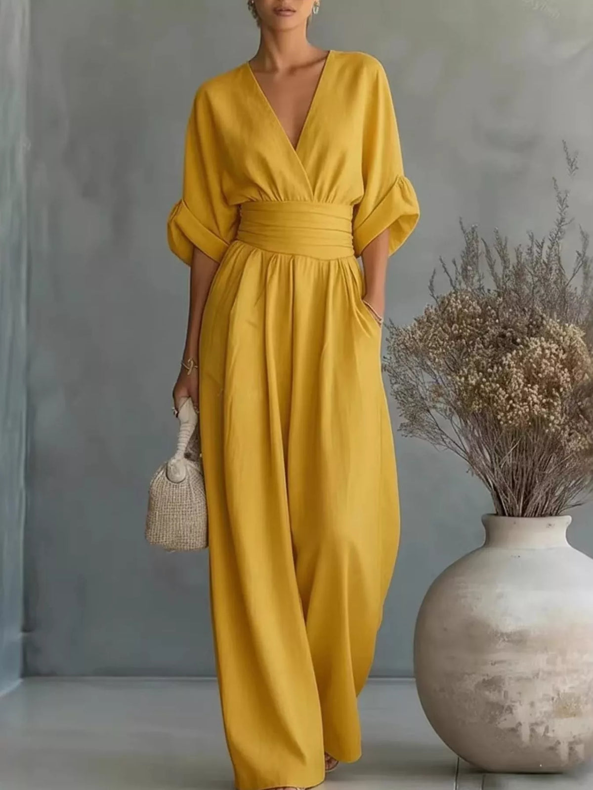 Full Size Half Sleeve Wide-Leg Jumpsuit Plus Size - Lilixa.store