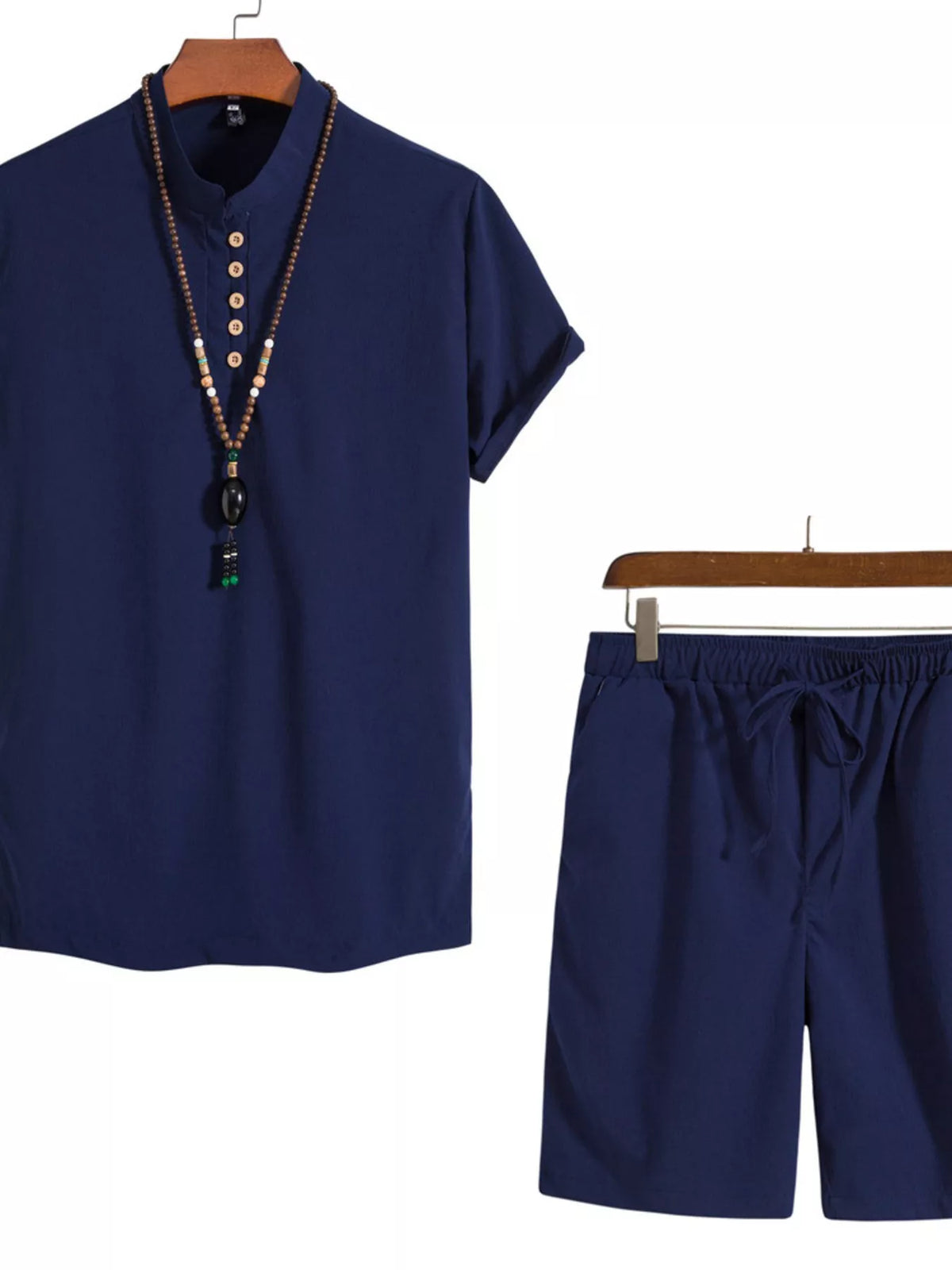 Men's Plus Size Casual Mandarin Collar Short Sleeve Shirt and Shorts Set - Lilixa.store