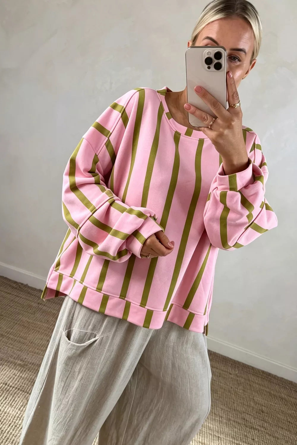 Striped Dropped Shoulder Oversized Sweatshirt - Lilixa.store