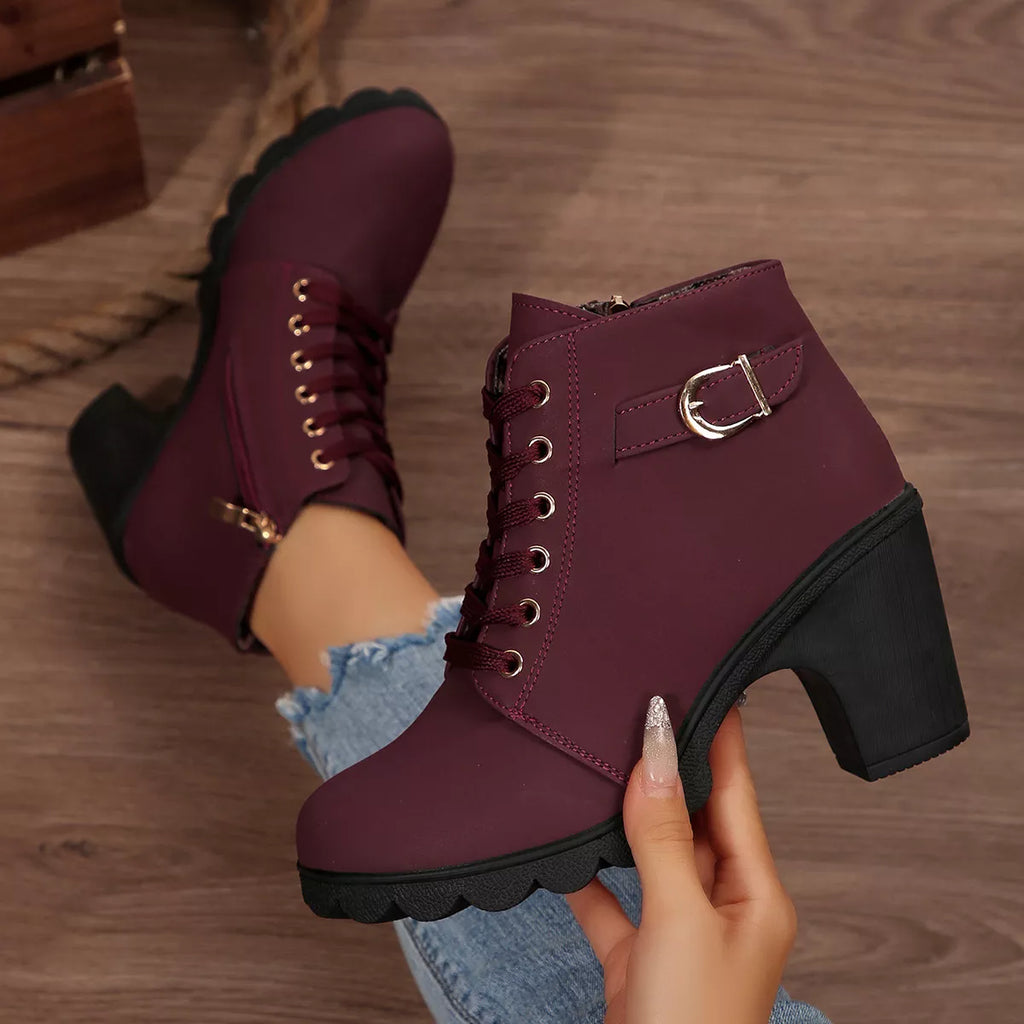 Lace Up Block Heels Boots, view 7