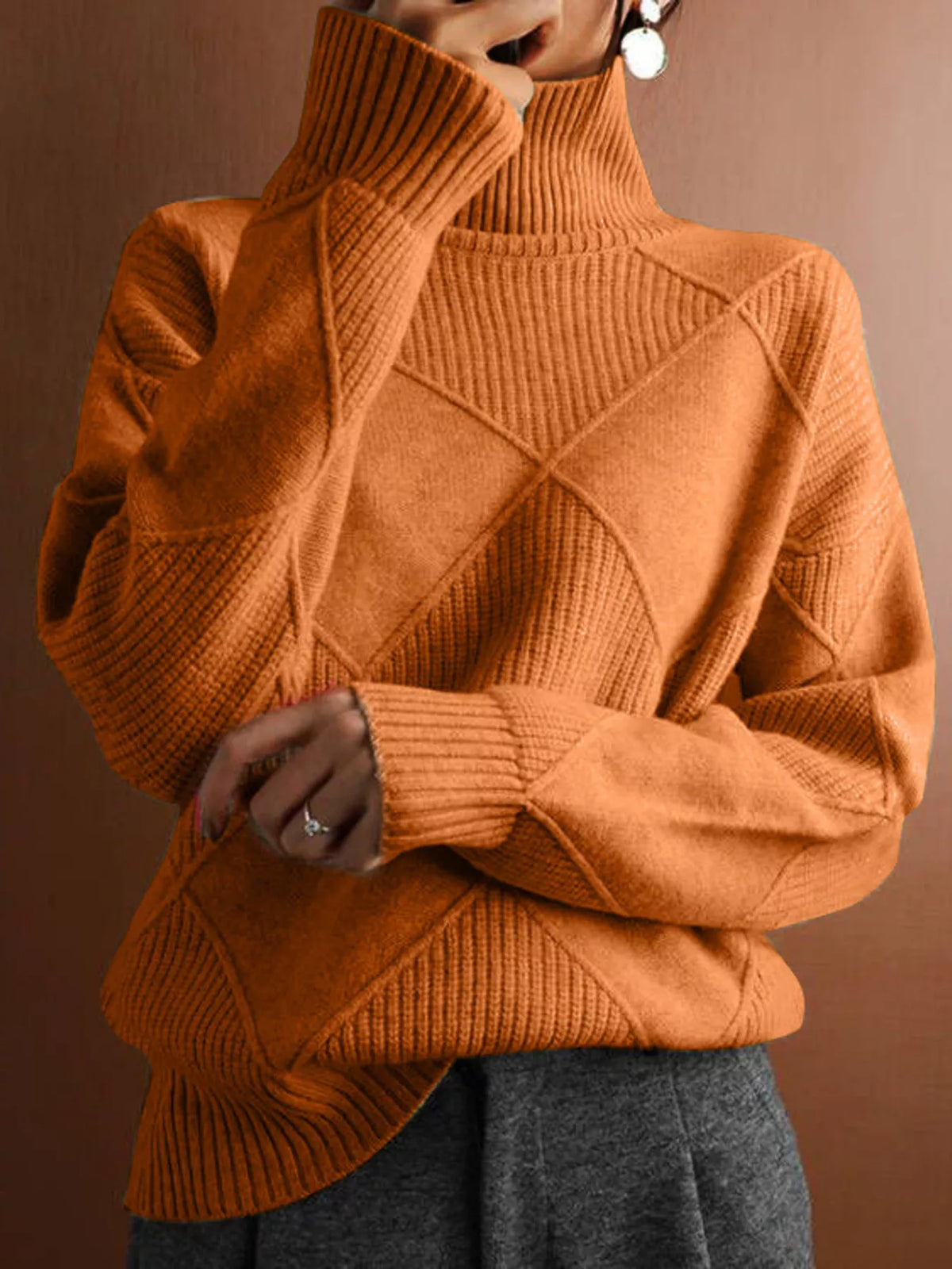 Argyle Pattern Turtleneck Sweater