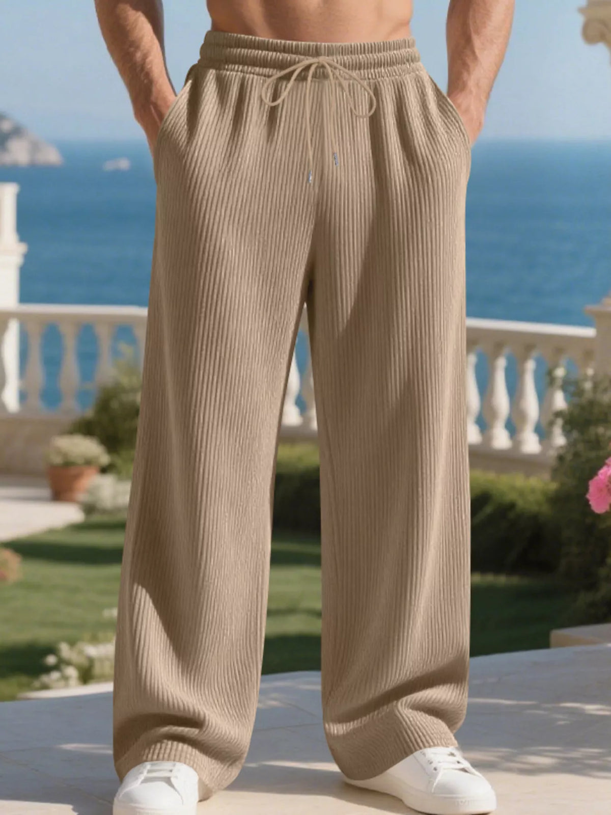 Men's Full Size Relaxed Fit Drawstring Pants Plus Size in Khaki