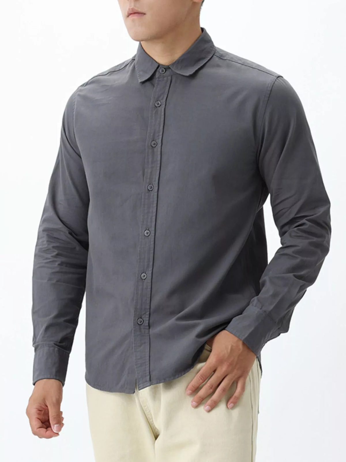 Men's Plus Size Long-Sleeve Button-Down Shirt in Dark Gray