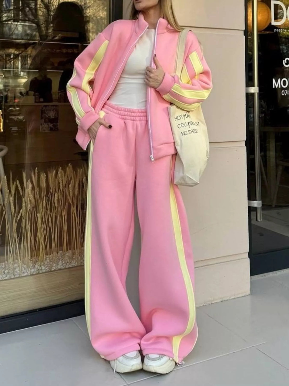 Contrast Striped Zip Up Top and Pants Set - Lilixa.store