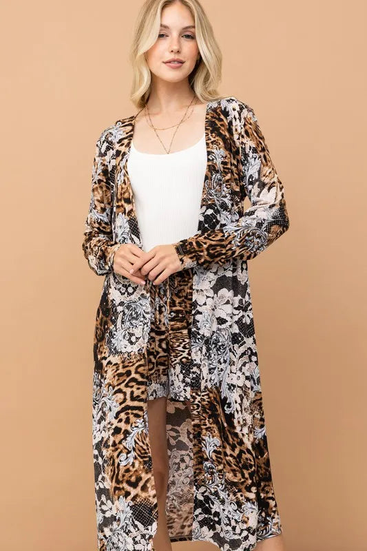 And The Why Animal Print Kimono and Shorts Set in Leopard, view 7