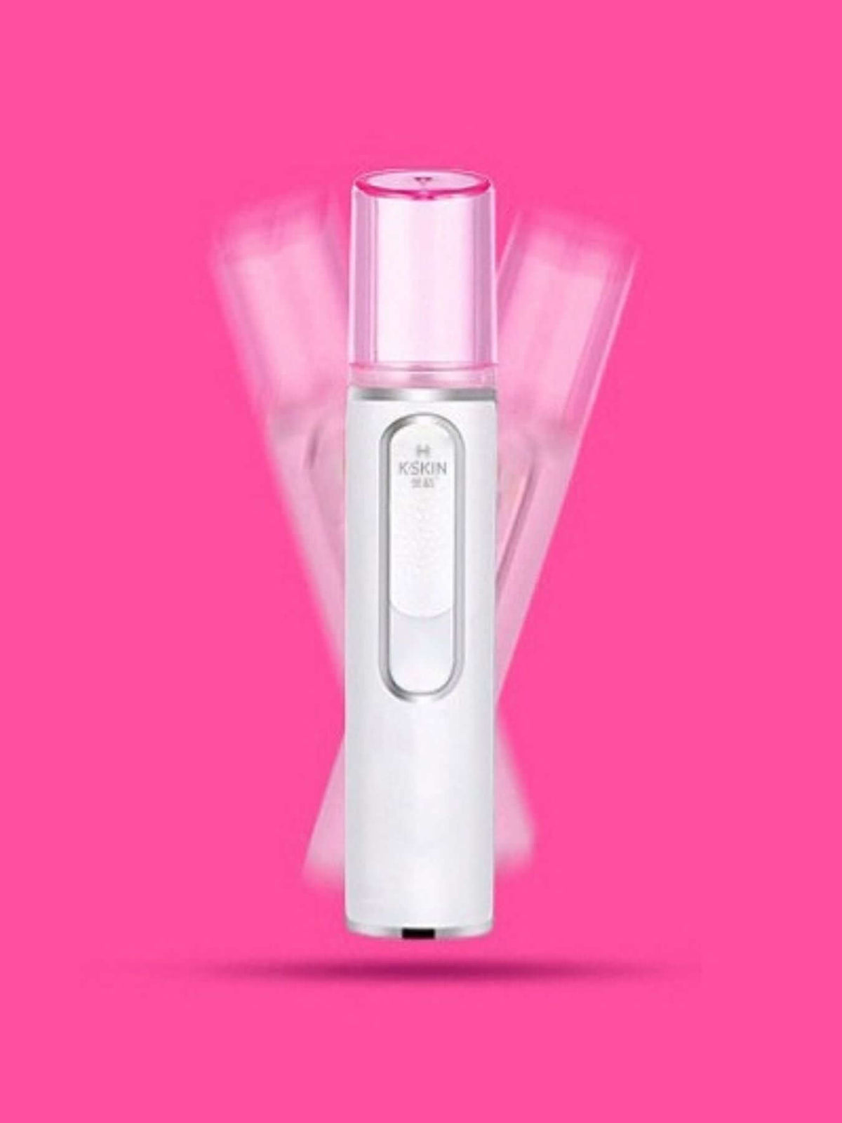Portable Facial Mister Nano Sprayer against a bright pink background, showcasing its sleek design and features.