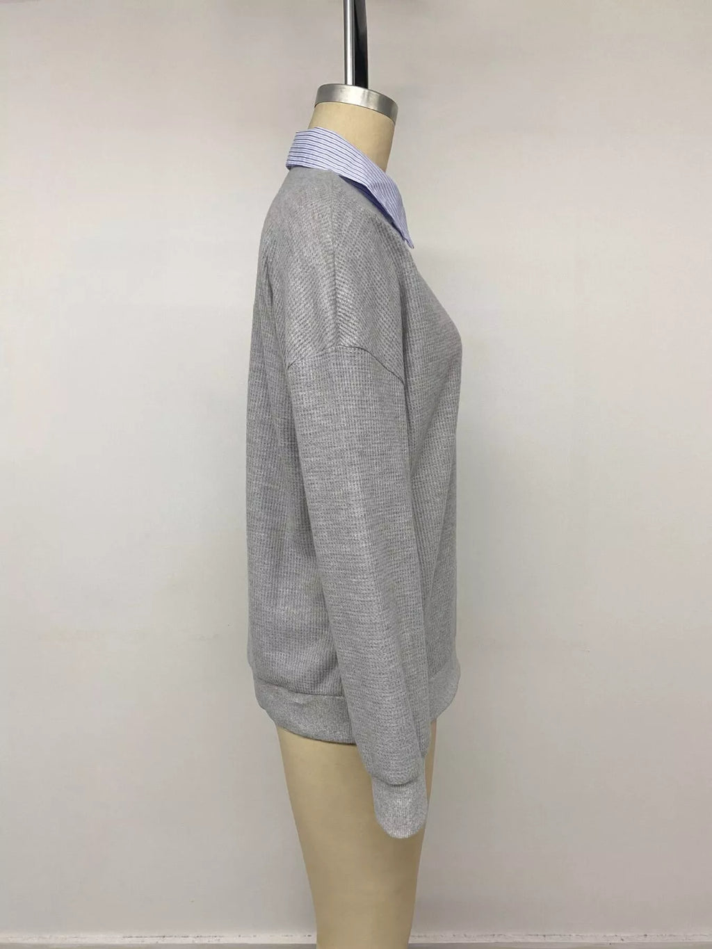 Striped Collar Dropped Shoulder Sweatshirt - Lilixa.store