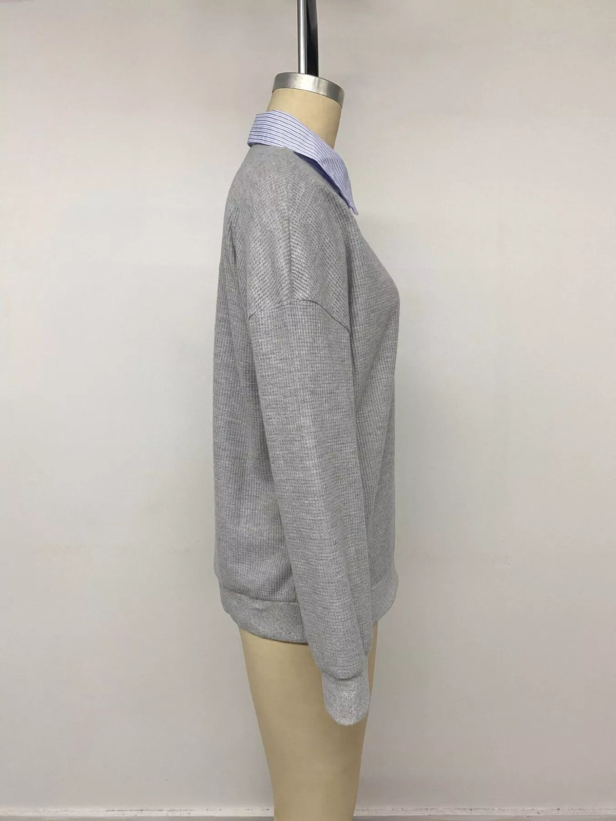 Striped Collar Dropped Shoulder Sweatshirt - Lilixa.store