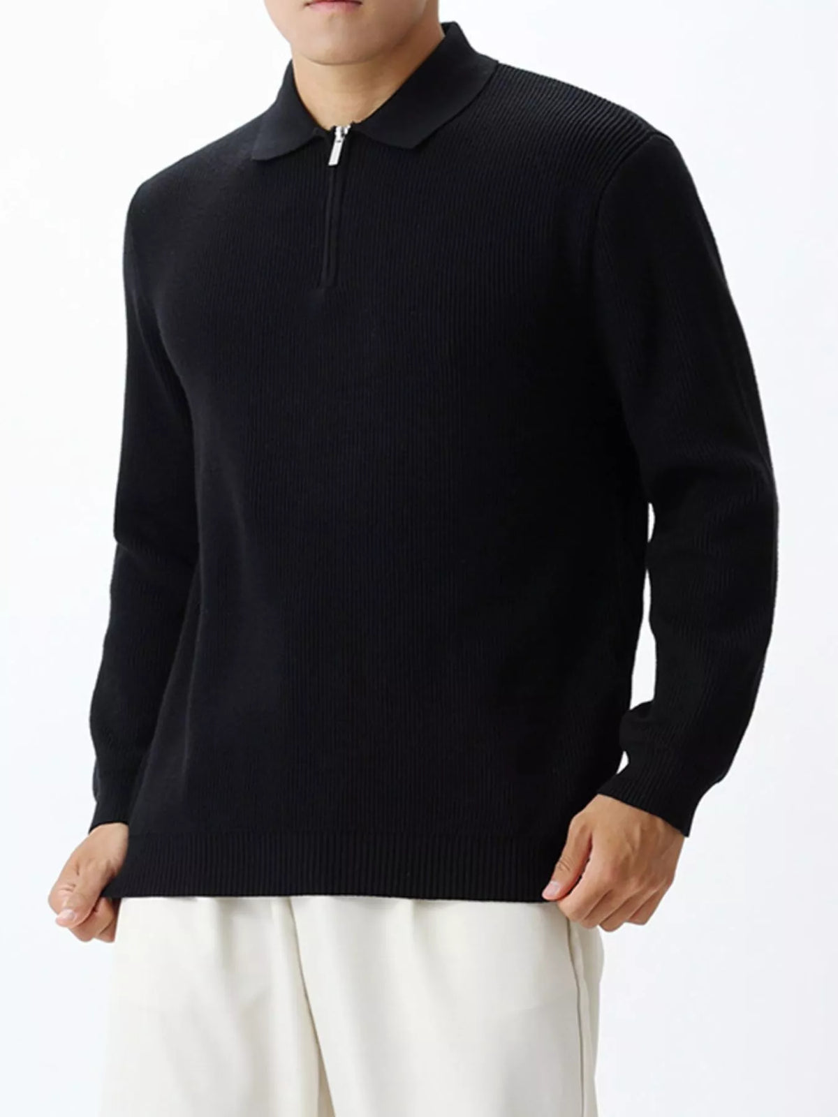 Men's Plus Size Ribbed Knit Quarter-Zip Sweater