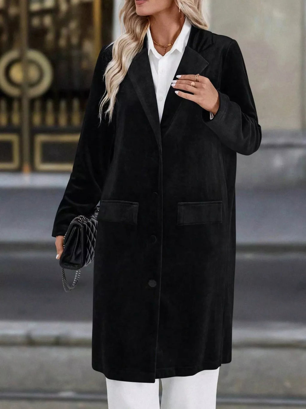 Lapel Collar Long Sleeve Longline Coat - Lilixa.store