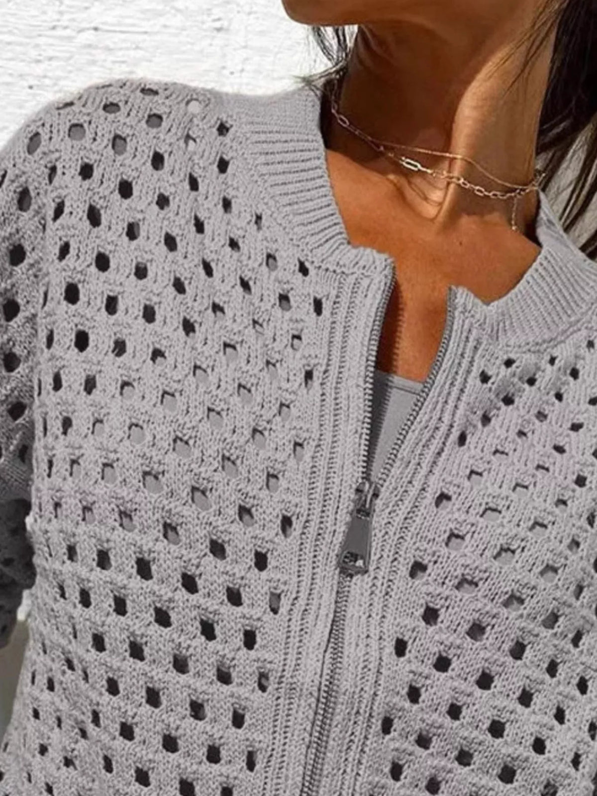 Full Size Crochet Knit Zip-Up Cardigan Plus Size - Lilixa.store