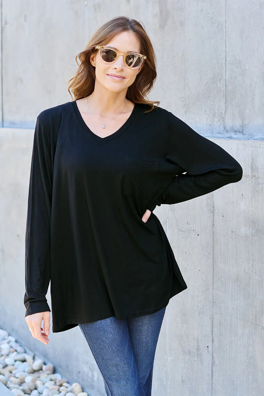 Basic Bae Full Size V-Neck Long Sleeve Top - Lilixa.store