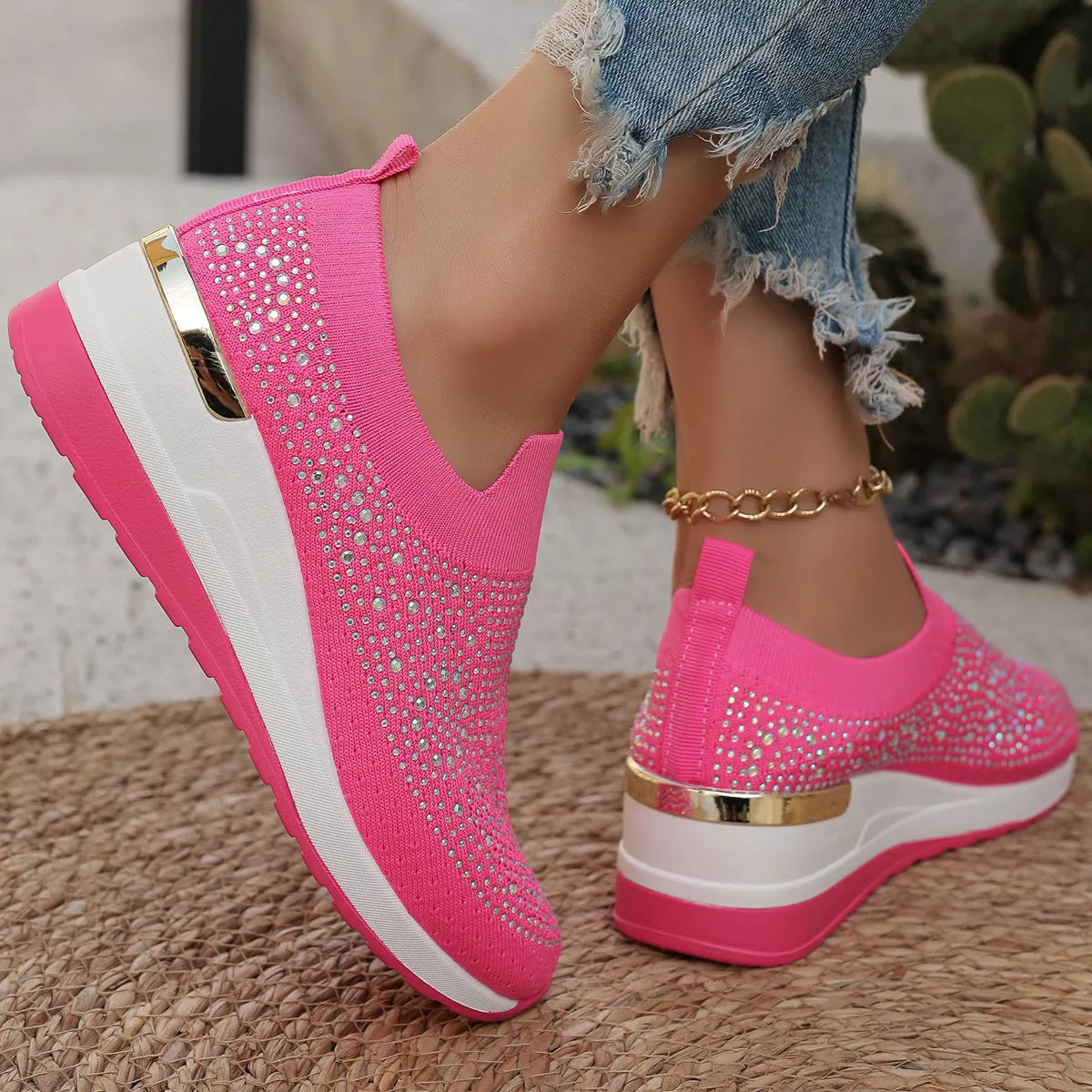 Rhinestone Round Toe Slip-Ons - Lilixa.store