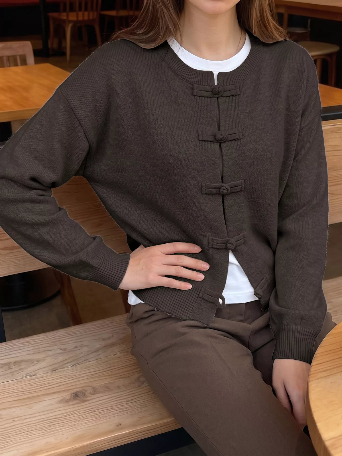 Chinese-Style Button Knit Cardigan - Lilixa.store