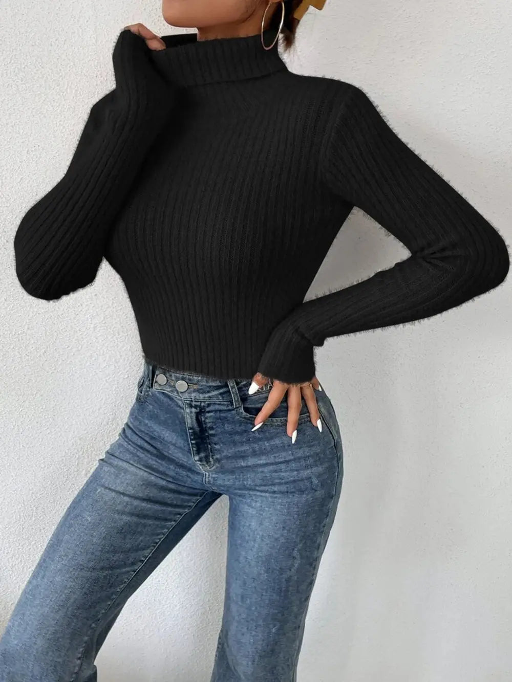Ribbed Turtleneck Long Sleeve Sweater, view 12