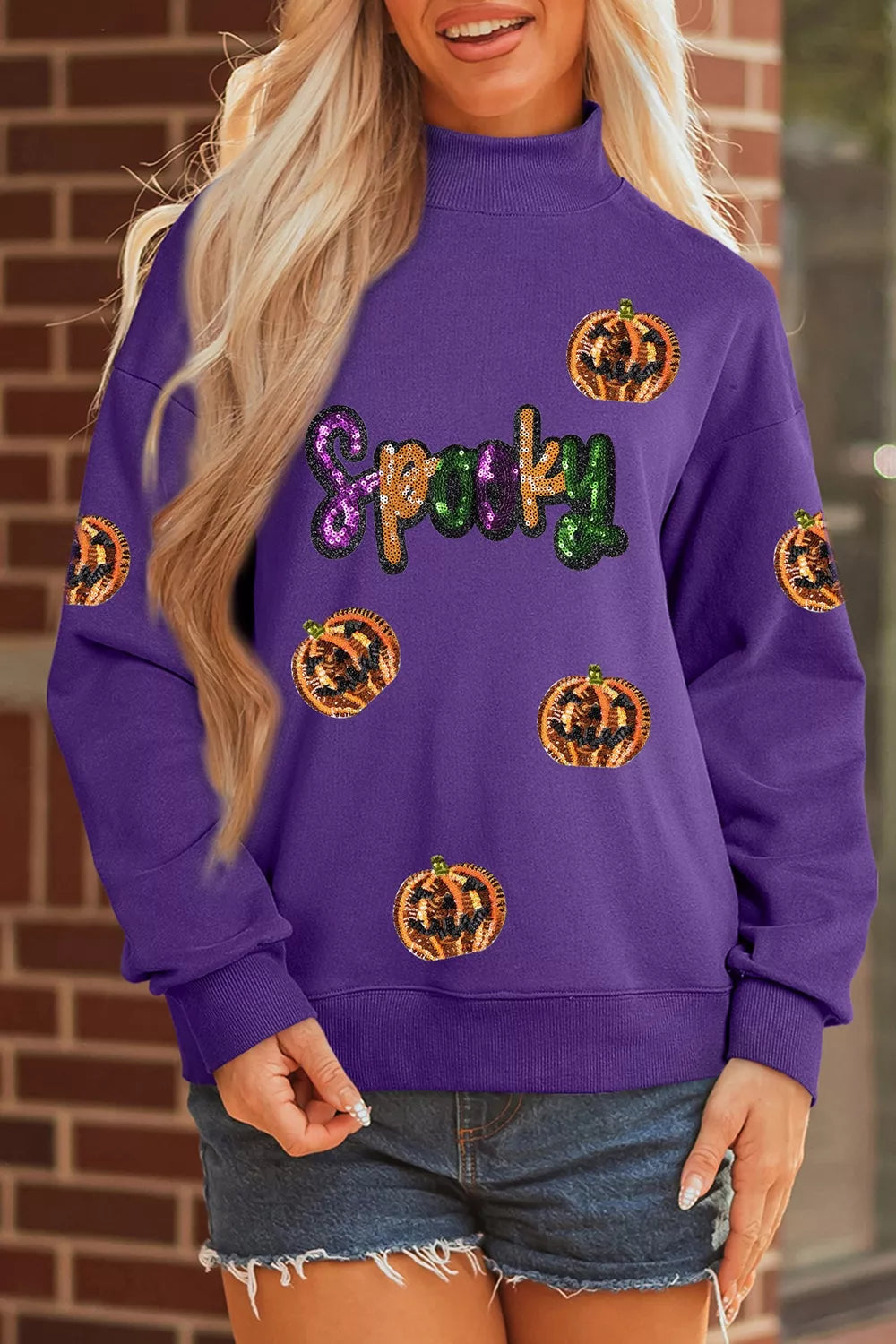 Sequin Pumpkin Spooky Halloween Sweatshirt - Lilixa.store