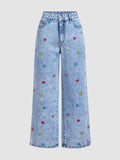 Embroidered High-Waisted Wide-Leg Jeans - Lilixa.store