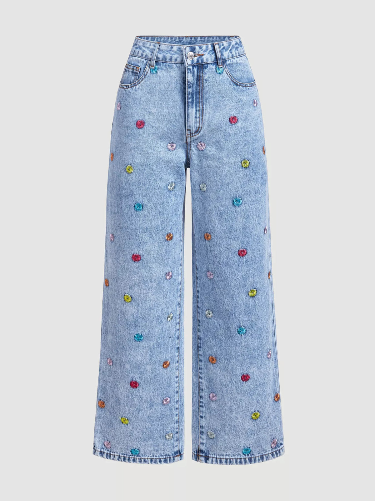 Embroidered High-Waisted Wide-Leg Jeans - Lilixa.store