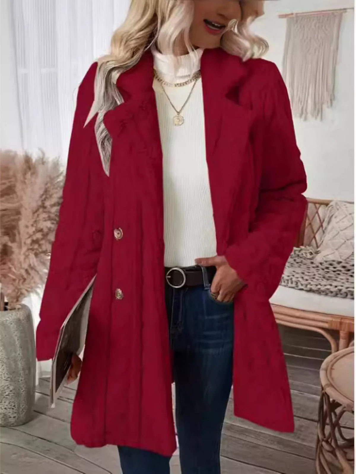 Cozy Faux Shearling Double-Breasted Outerwear, view 20