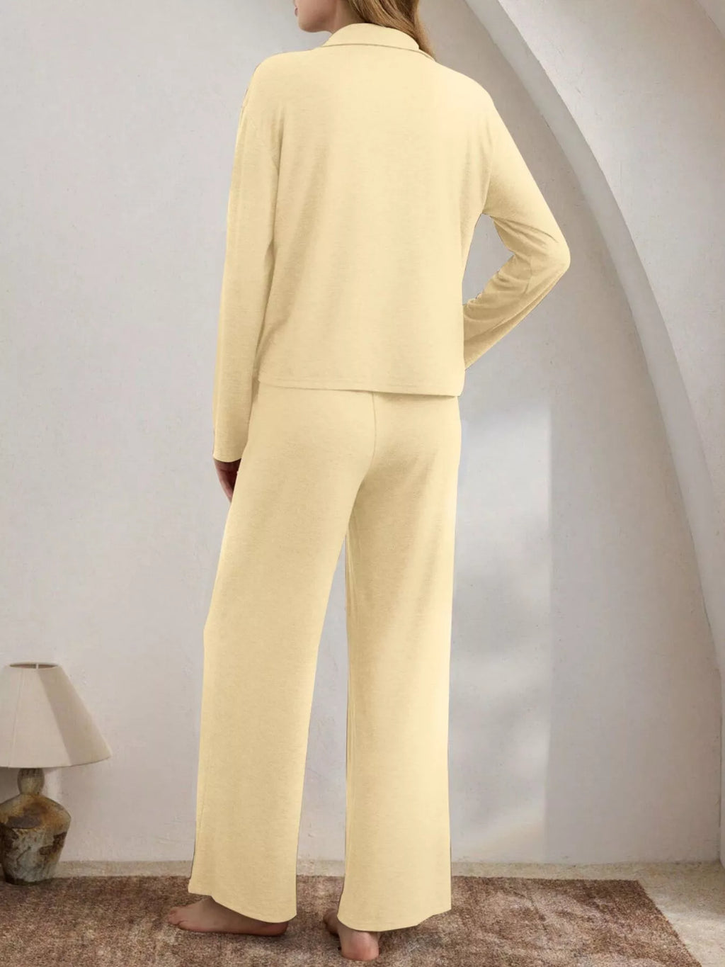 Button-Down Top and Wide-Leg Pants Lounge Set - Lilixa.store