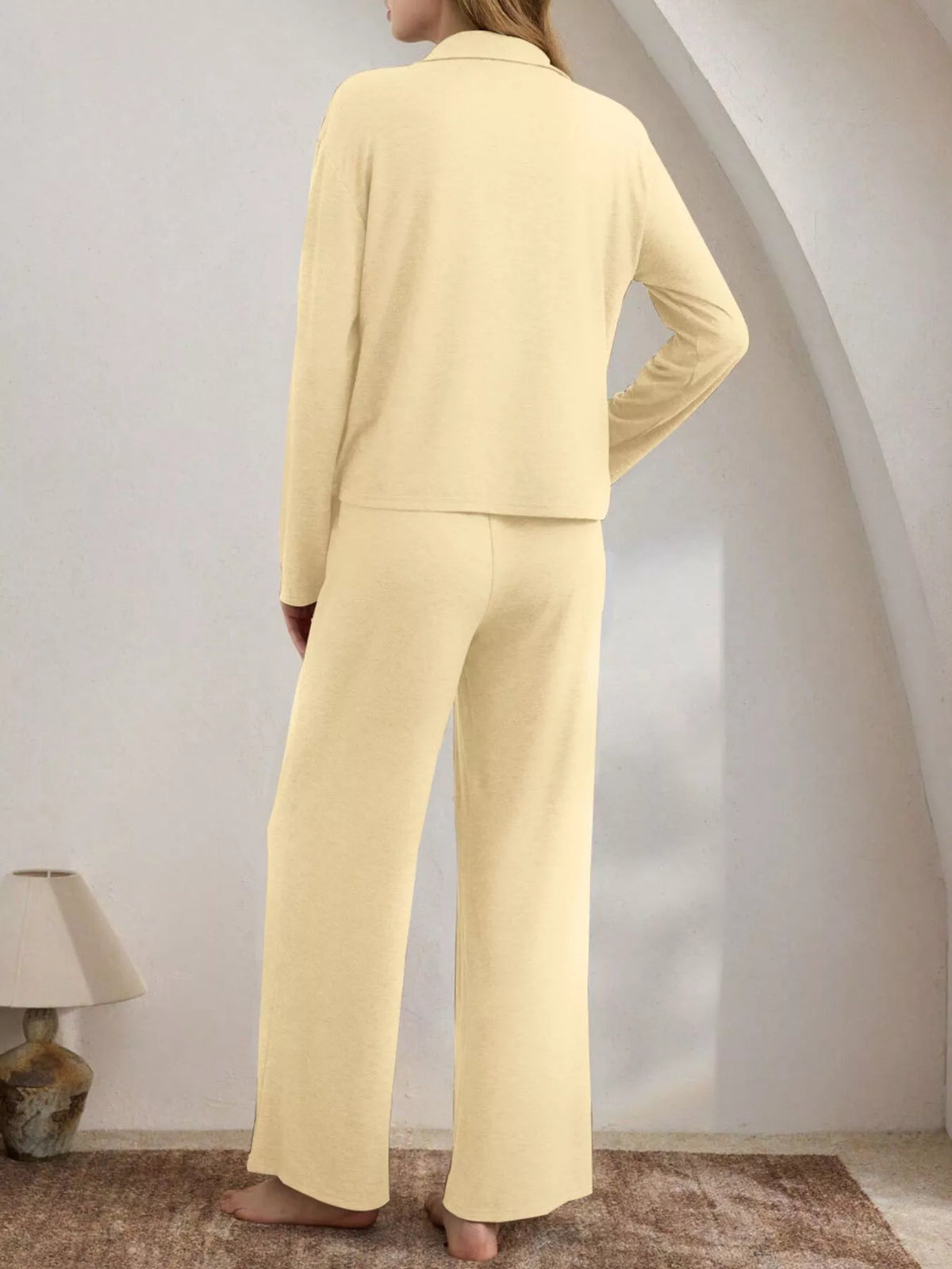 Button-Down Top and Wide-Leg Pants Lounge Set - Lilixa.store