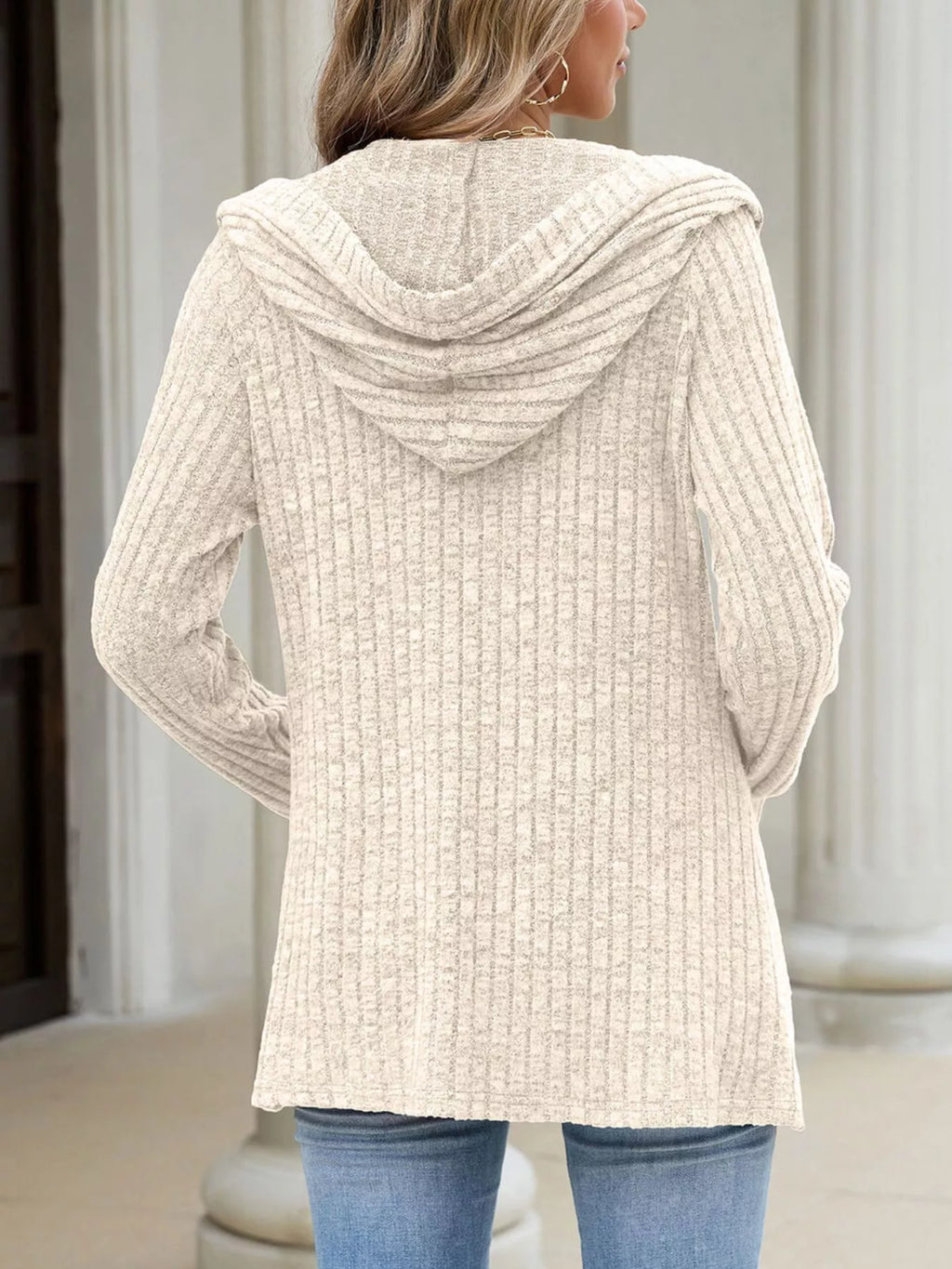 Ribbed Knit Hooded Button-Down Cardigan - Lilixa.store