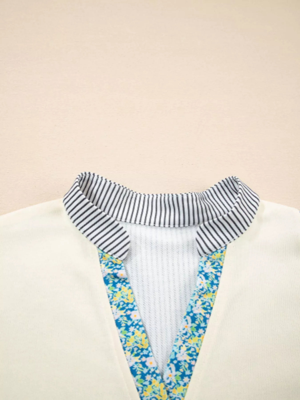 Floral Striped Drop Sleeve Collared Boxy Fit Sweatshirt - Lilixa.store