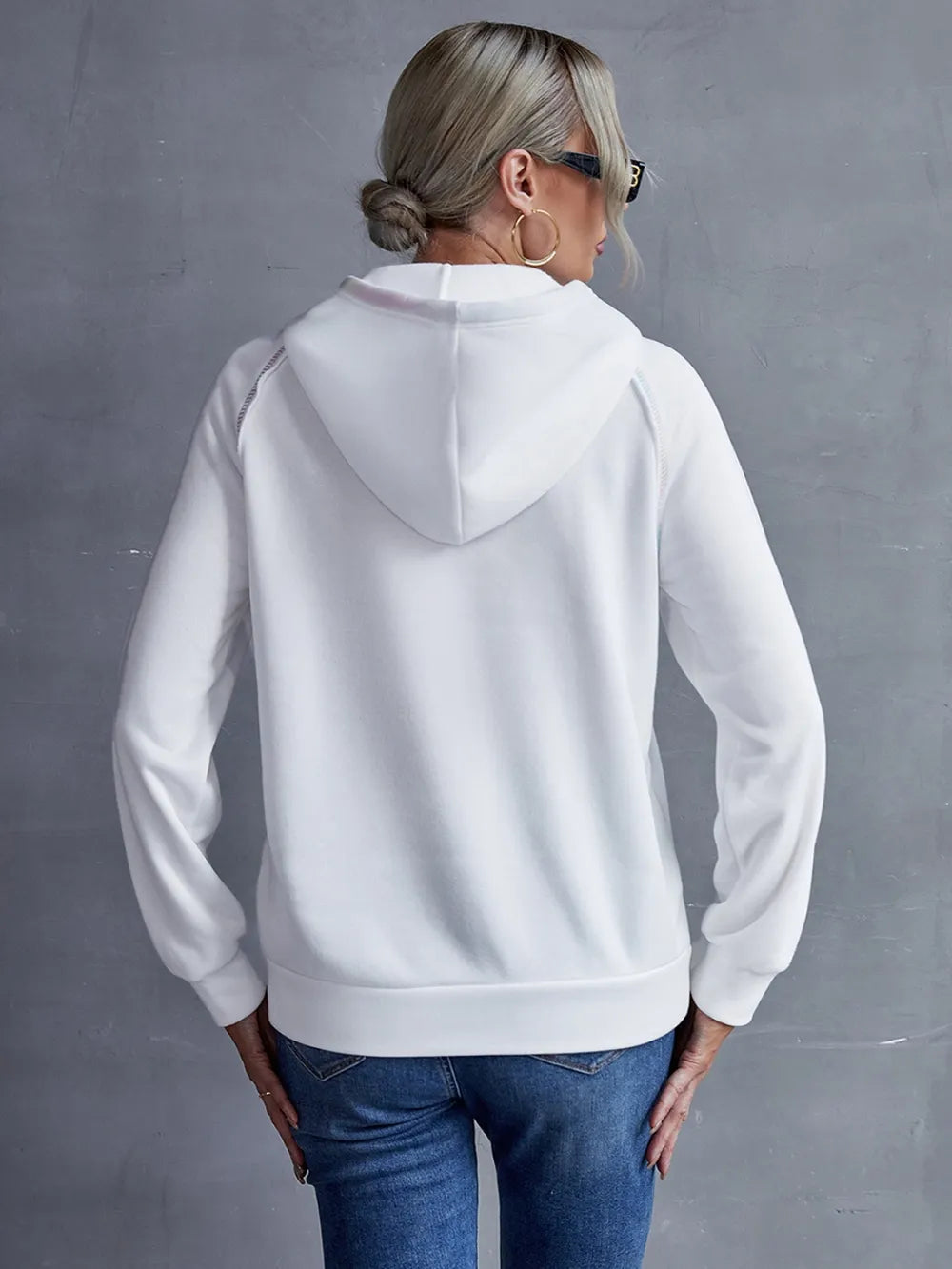 Ivy Lane Contrast Stitching Drawstring Raglan Sleeve Hoodie - Lilixa.store