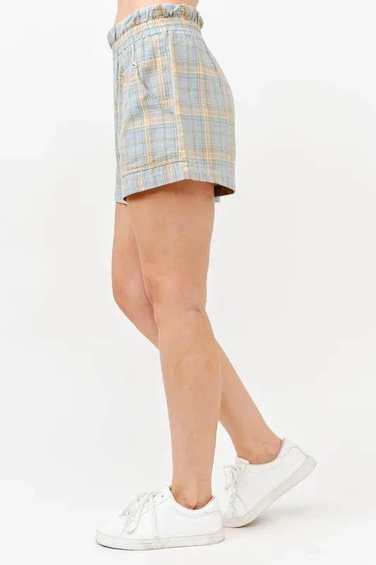 And The Why Plaid Print Smocked Detail Casual Shorts - Lilixa.store