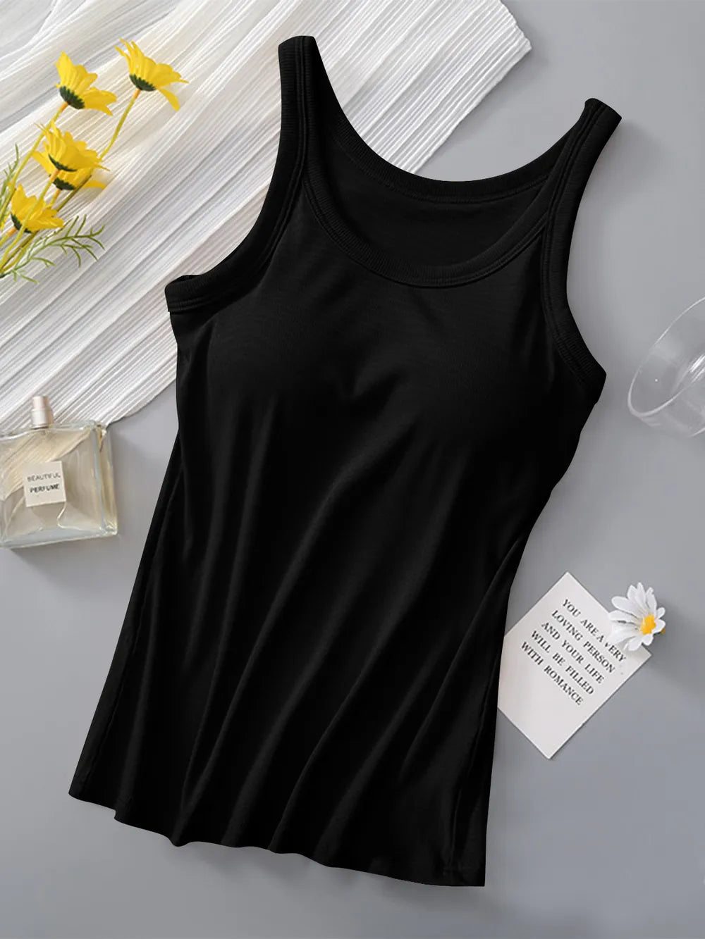 Round Neck Tank with Bra - Lilixa.store