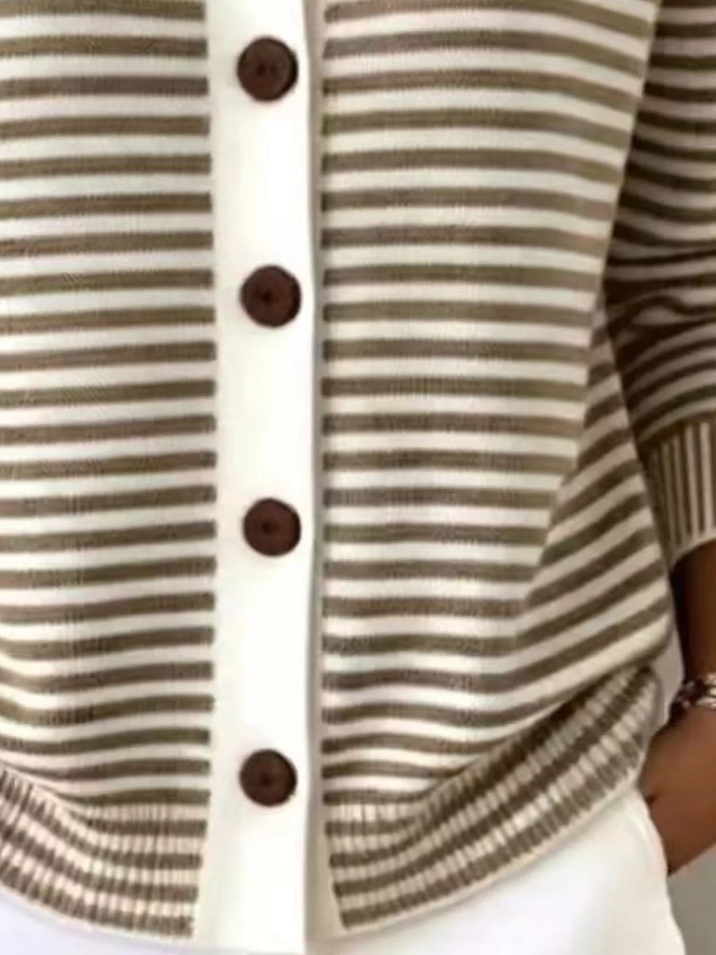 Full Size Striped Button-Down Knit Cardigan Plus Size - Lilixa.store