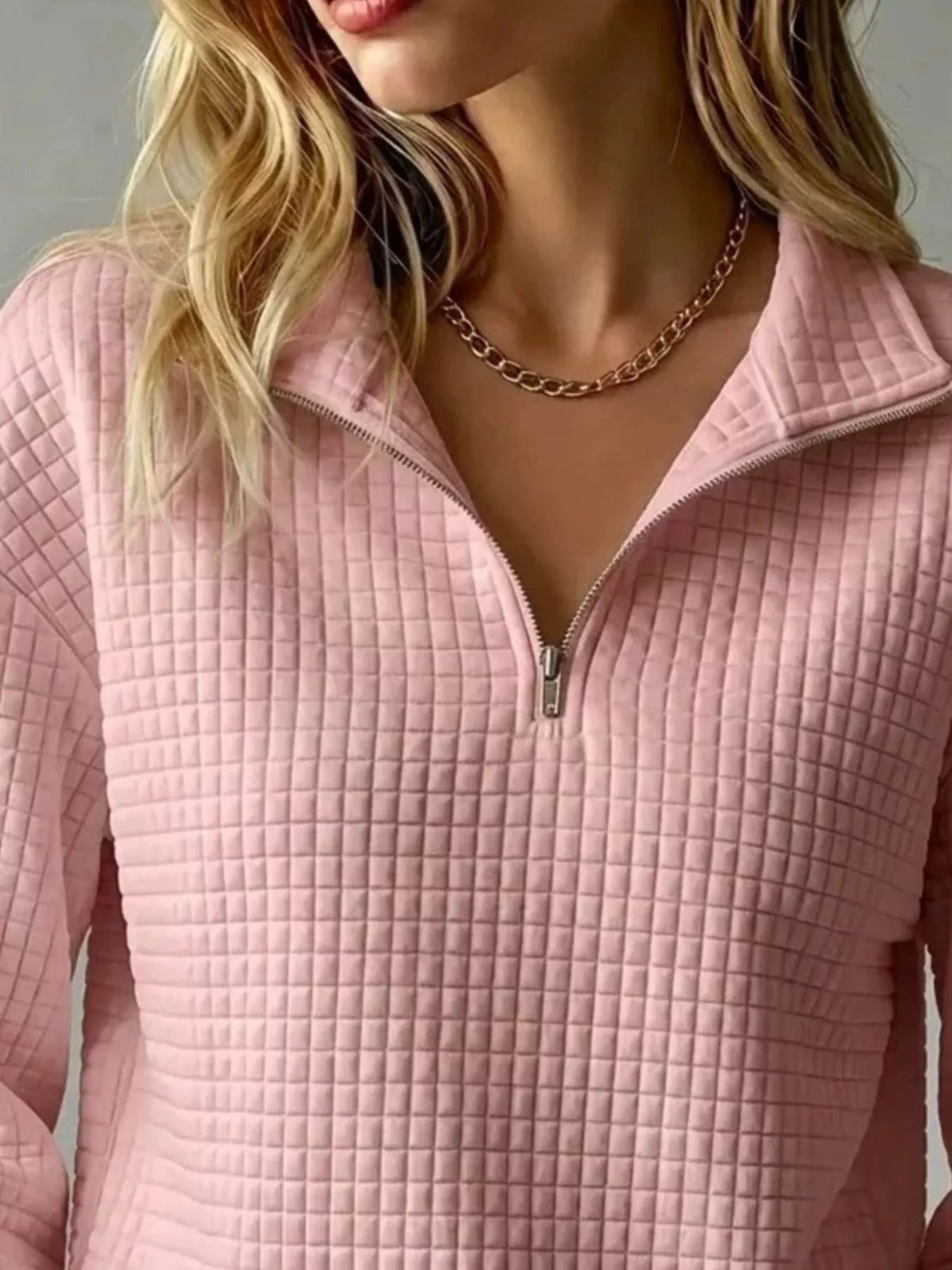Waffle Knit Quarter-Zip Sweatshirt