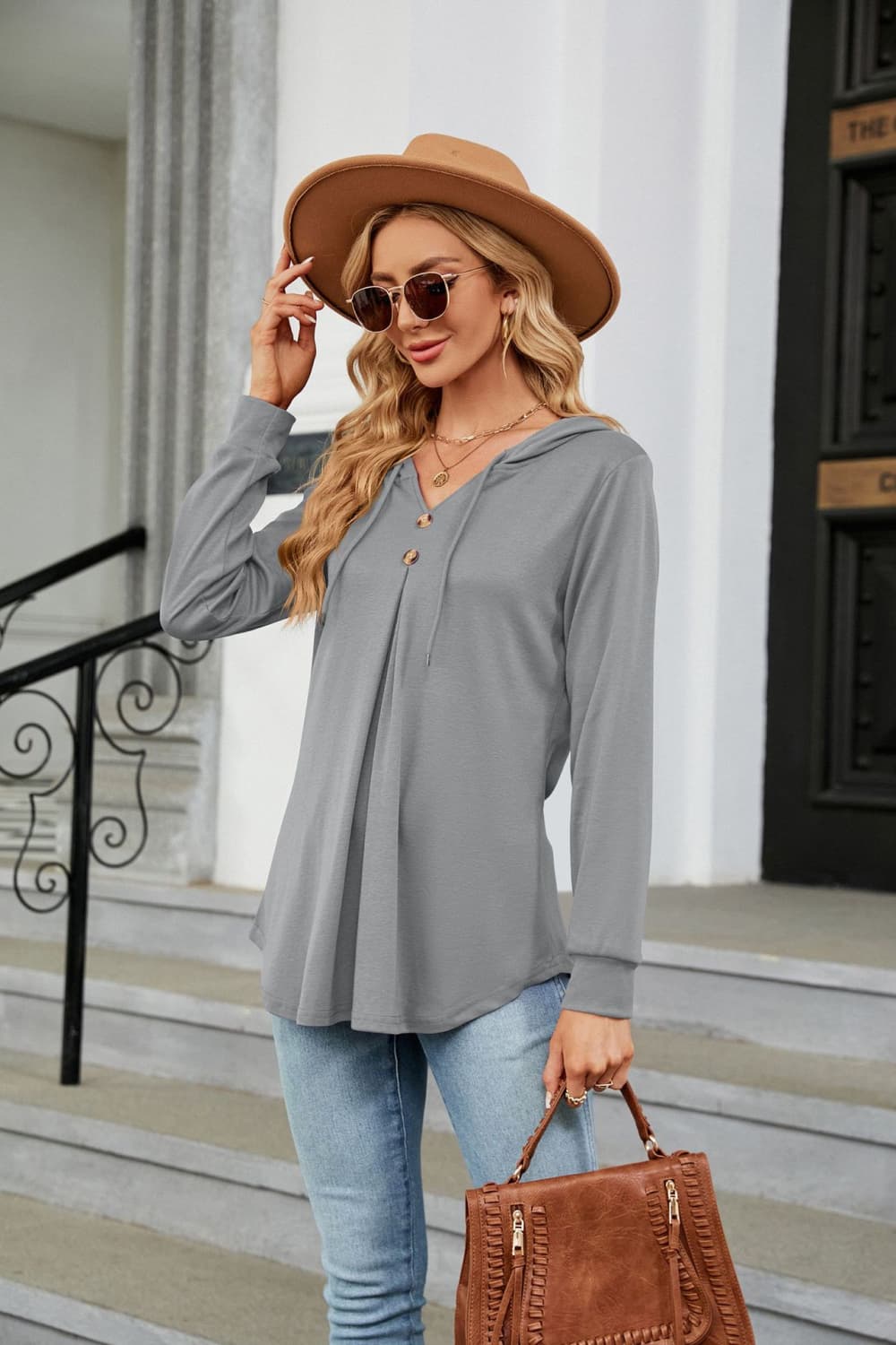 Long Sleeve Hooded Blouse, view 7