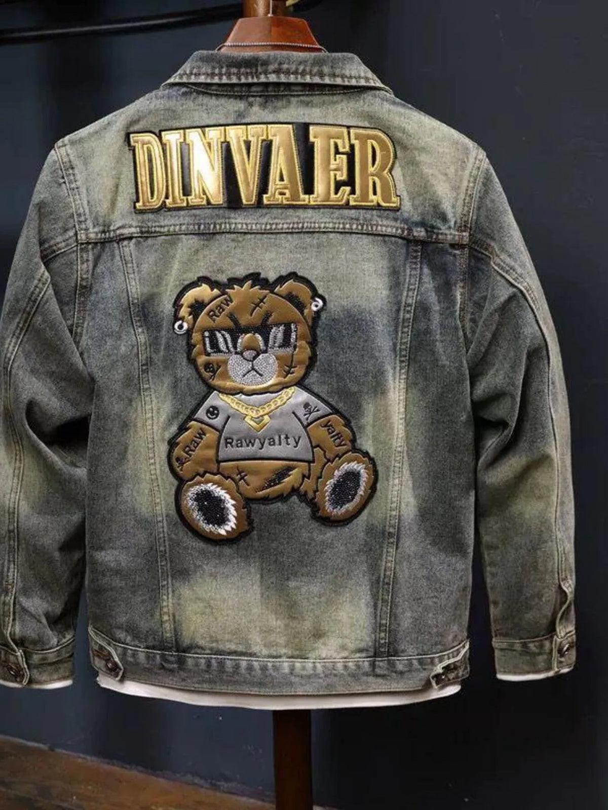 Men's Plus Size Washed Denim Jacket with Embroidered Patch - Lilixa.store