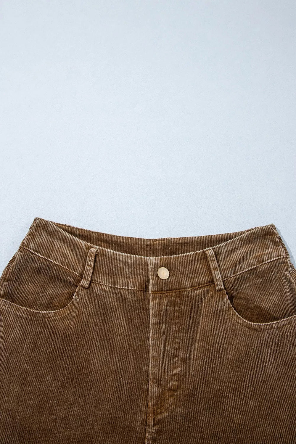 Straight Leg Corduroy Metal Button Zip-up Pants