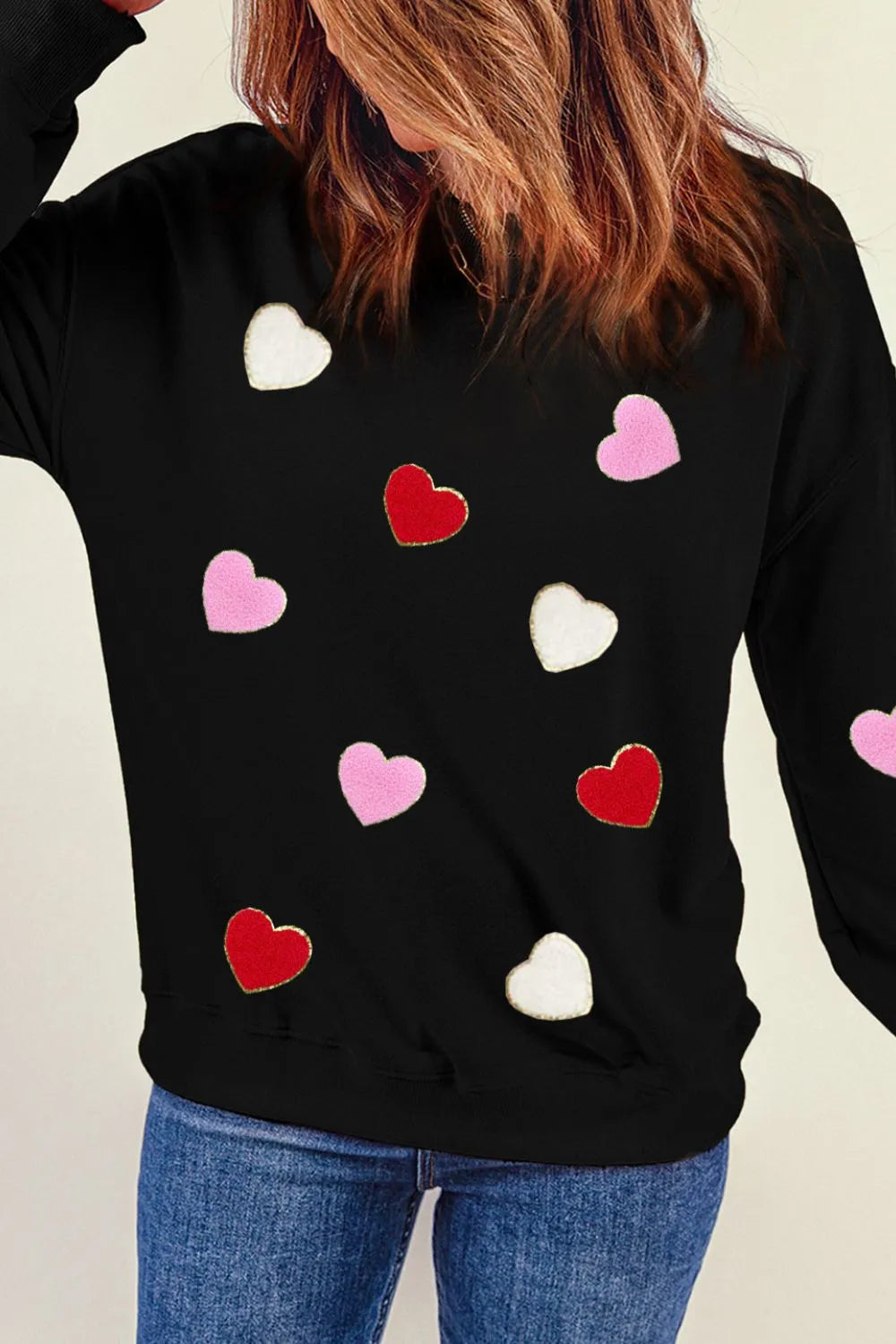 Valentine's Day Contrast Heart Long Sleeve Sweatshirt - Lilixa.store