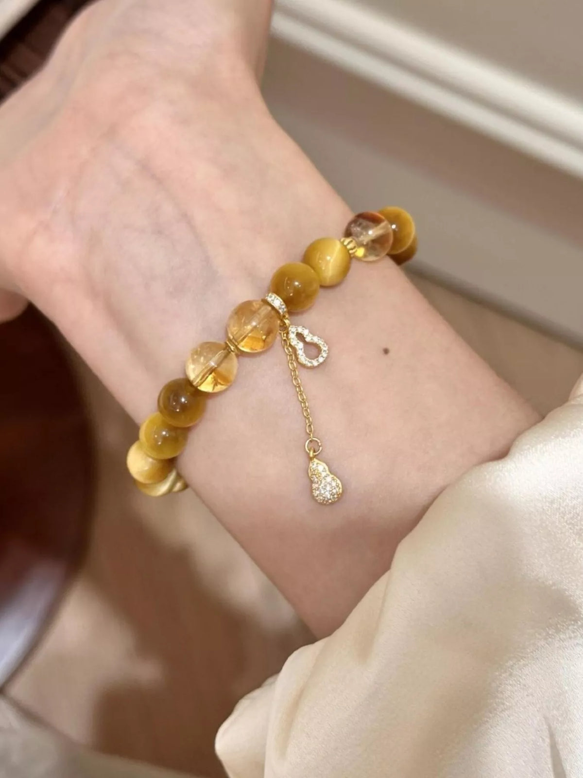 Tiger Eye Beaded Bracelet with Gourd Charm - Lilixa.store