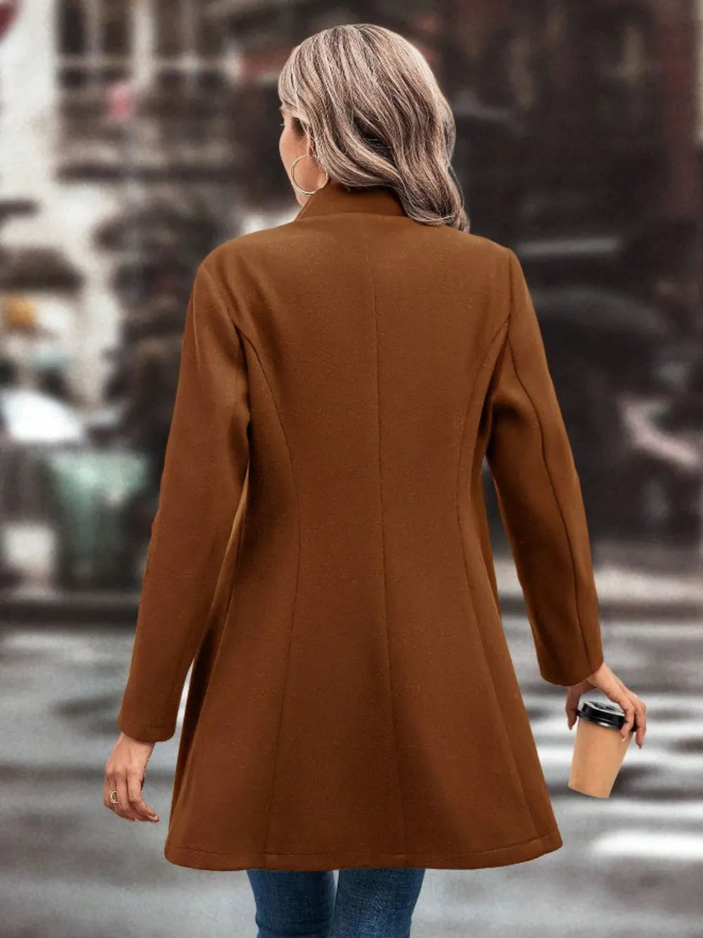 Collared Neck Button Up Long Sleeve Coat, view 7