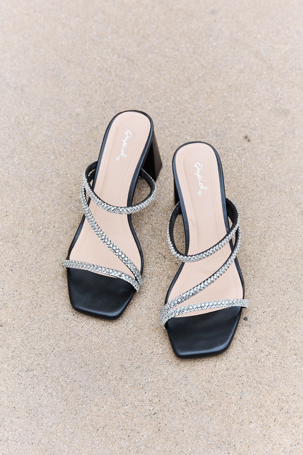 Qupid Level Up Rhinestone Strap Heels - Lilixa.store