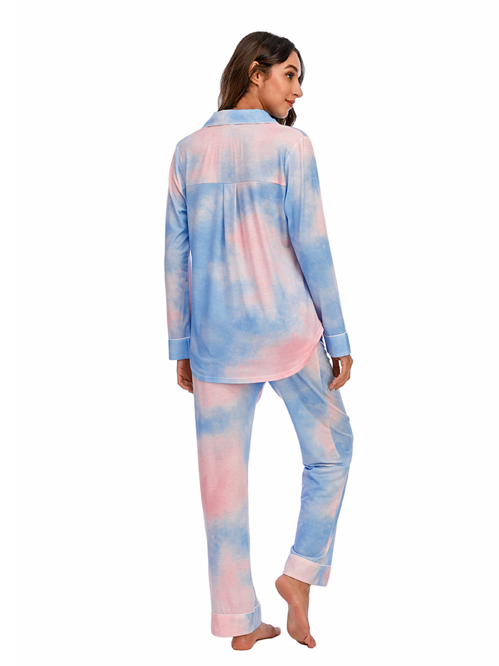 Collared Neck Long Sleeve Loungewear Set with Pockets - Lilixa.store
