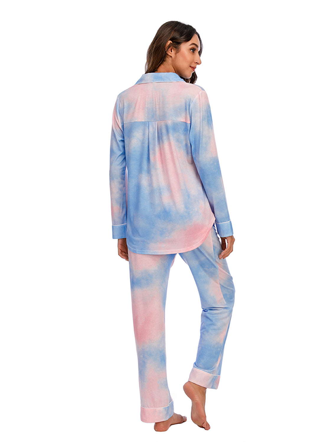 Collared Neck Long Sleeve Loungewear Set with Pockets - Lilixa.store